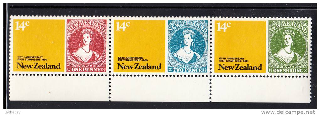New Zealand Scott #703b MNH Strip Of 3:125th Anniversary Of New Zealand Postage Stamps - Nuovi