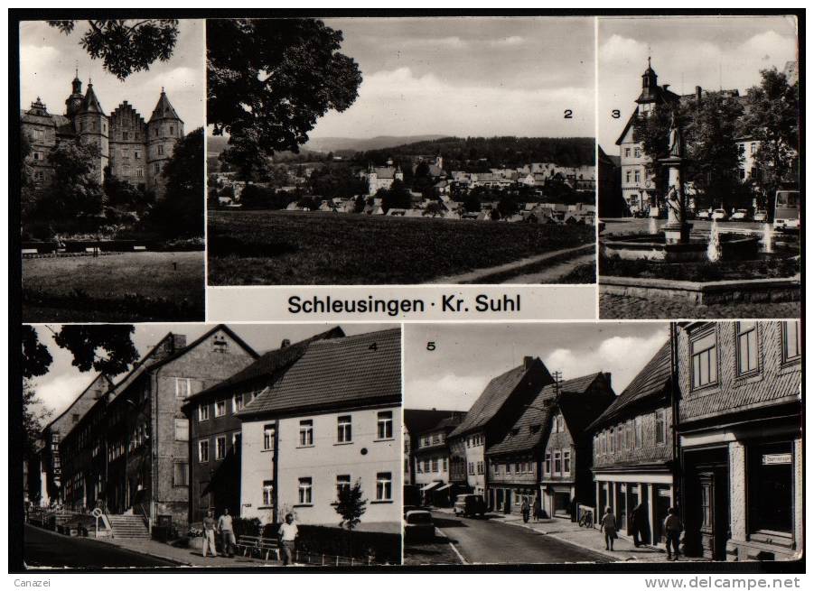 AK Schleusingen/Kr. Suhl, Schloß, Thälmann-Str., Bahnhofstr., Marktplatz, 1982 - Schleusingen