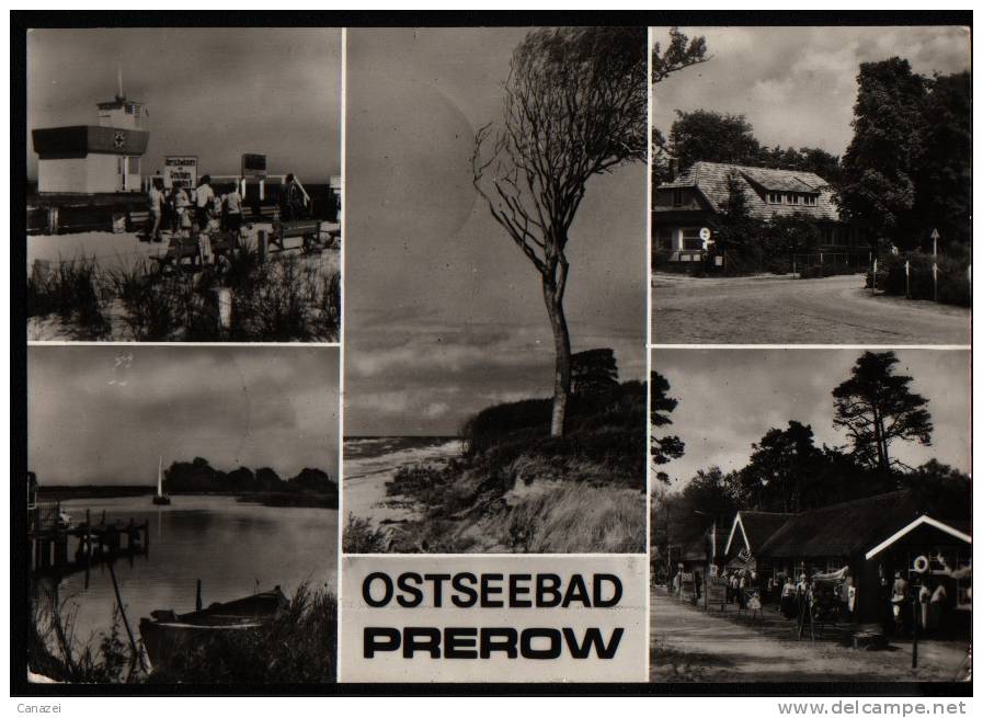 AK Prerow: Hauptrettungsturm, Weststrand, Café Strandeck, Ladenstraße, 1978 - Seebad Prerow