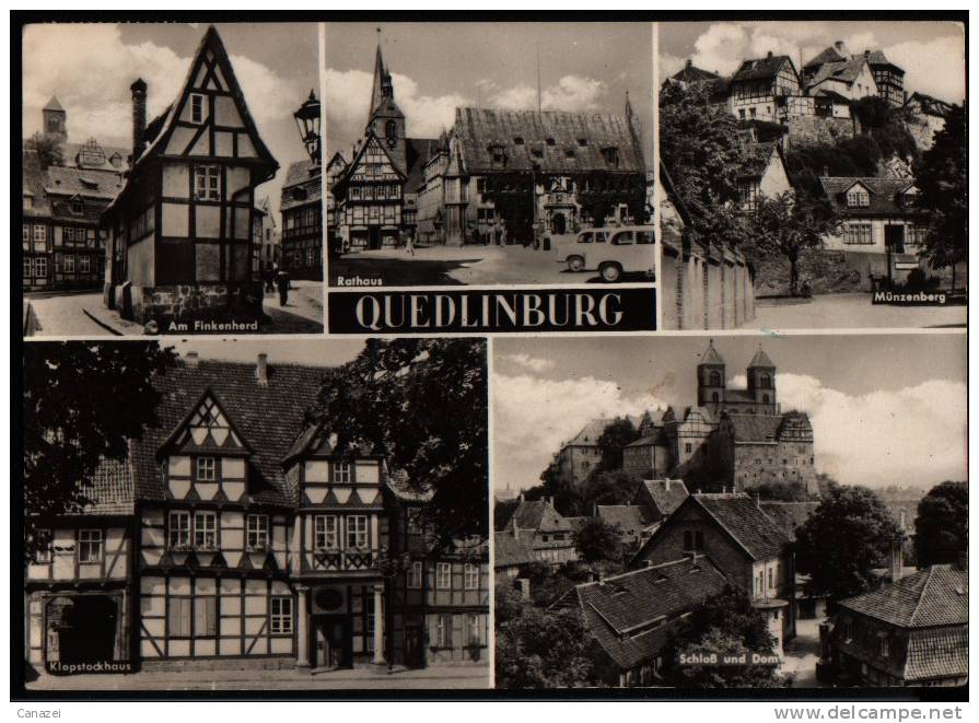 AK Quedlinburg: Am Finkenherd,Rathaus,Münzenberg,Klopstockhaus,Schloß + Dom 1970 - Quedlinburg