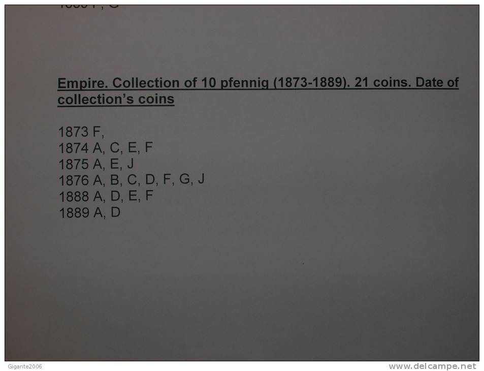 10 Pfennig. Empire. Collection Of 21 Differents Coins 1873/1889 (date Of Coins In The Photografy) - Sammlungen