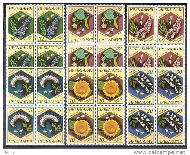 BULGARIA \ BULGARIE - 1987 - Abelles Et Fleurs -  Block De Quatre - Bl De 4 ** - Honeybees