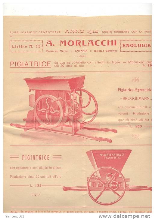 $3-1810 ENOLOGIA VINO LISTINO MORLACCHI CATANIA 1914 8 Facciate - Alcohol