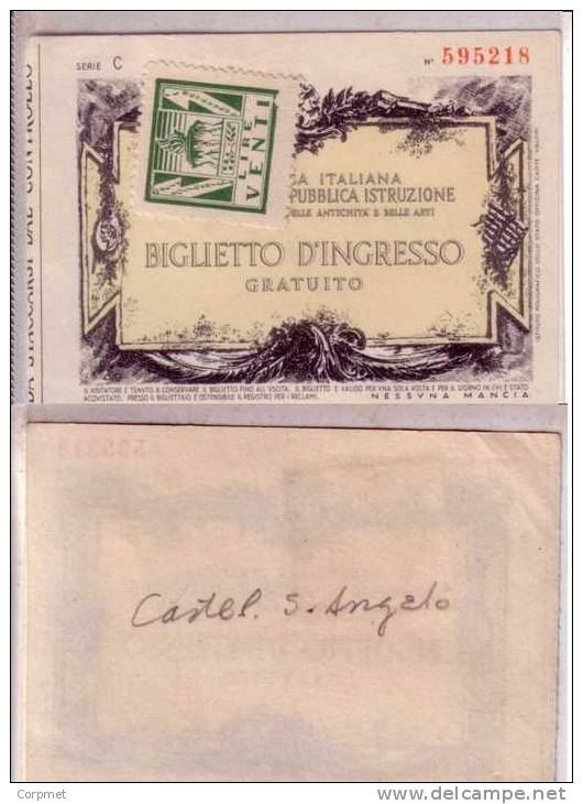 ITALIA - VIGNETTE On BIGLIETTO D'INGRESSO Castel S. Angelo - Stamp 20 Lire Dalla Solidarieta Il Benessere - C/1940-50's - Vignettes De Fantaisie