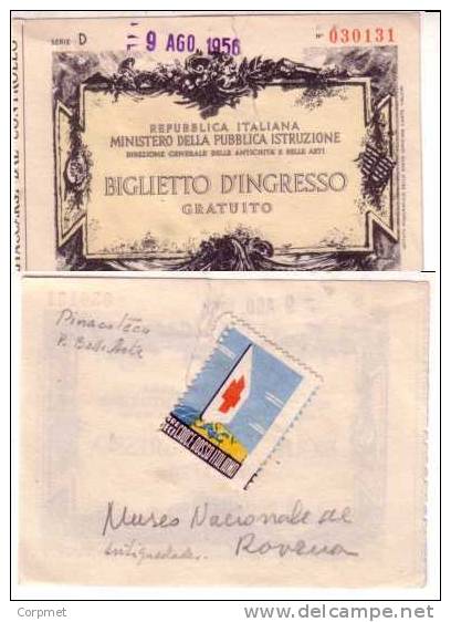 ITALIA - 1956 VIGNETTE On BIGLIETTO D´INGRESSO MUSEO De ROVENA - Stamp 10 Lire CROCE ROSSA ITALIANA - RED CROSS - Fantasie Vignetten