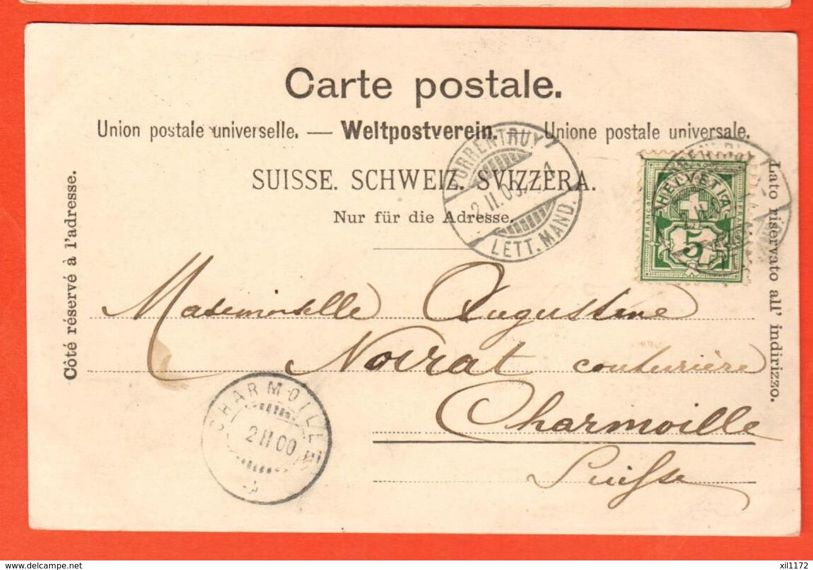 X0264 Souvenir De Porrentruy, Hôtel De Ville  Précurseur,Cachet Porrentruy Et Charmoille 1900.Guggenheim 2867 - Porrentruy