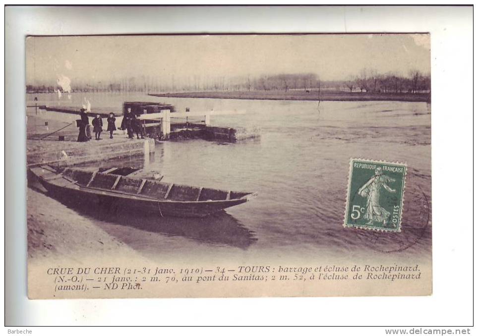 37.- CRUE DU CHER (21 Au 31 Janvier 1910 ) .- TOURS .- Barrage Et écluse De Rochepinard , - Tours