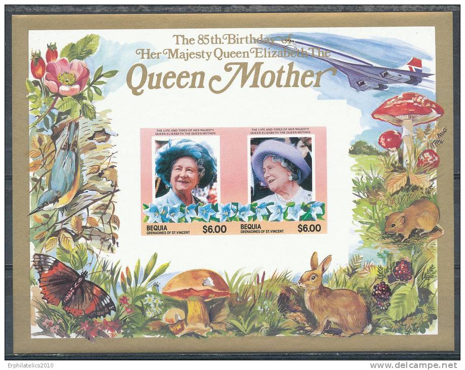 ST.VINCENT GRENADINES UNIION  ISL 2002 QUEEN MOTHER 2  M/S OF 2 IMPERF RARE! NL VF MNH - St.-Vincent En De Grenadines