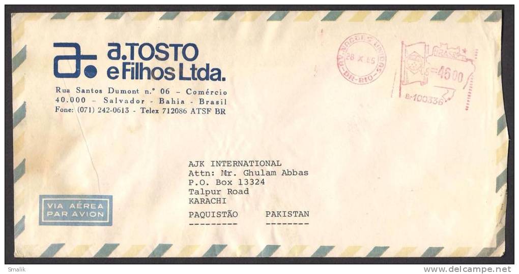 Flags In Slogan Mark, BRAZIL Postal History Meter Franking Cover From AV NACOES UNIDAS 28-10-1985 - Other & Unclassified