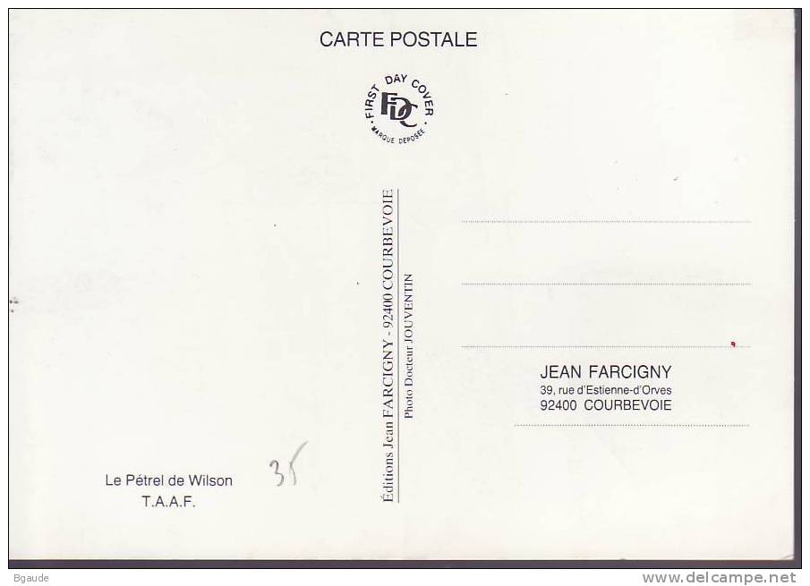FRANCE   TAAF CARTE MAXIMUM NUM.YVERT  132 FAUNE OISEAU  PETREL DE WILSON - Lettres & Documents