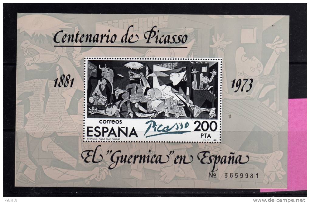 SPAIN ESPAÑA SPAGNA 1981 GUERNICA BY PICASSO BLOCCO FOGLIETTO BLOCK SHEET MNH - Blocs & Feuillets