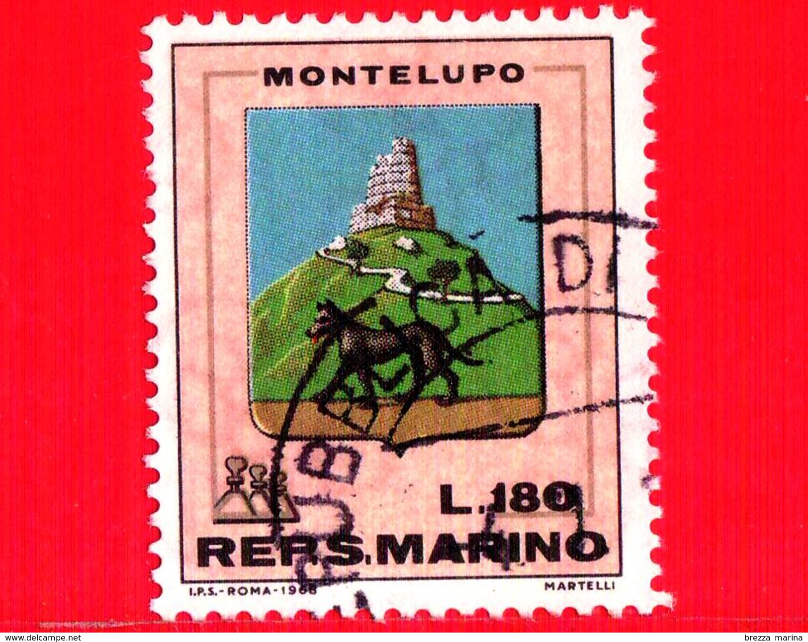 SAN MARINO - Usato - 1968 - Stemmi - 180 L. &bull; Montelupo - Gebruikt