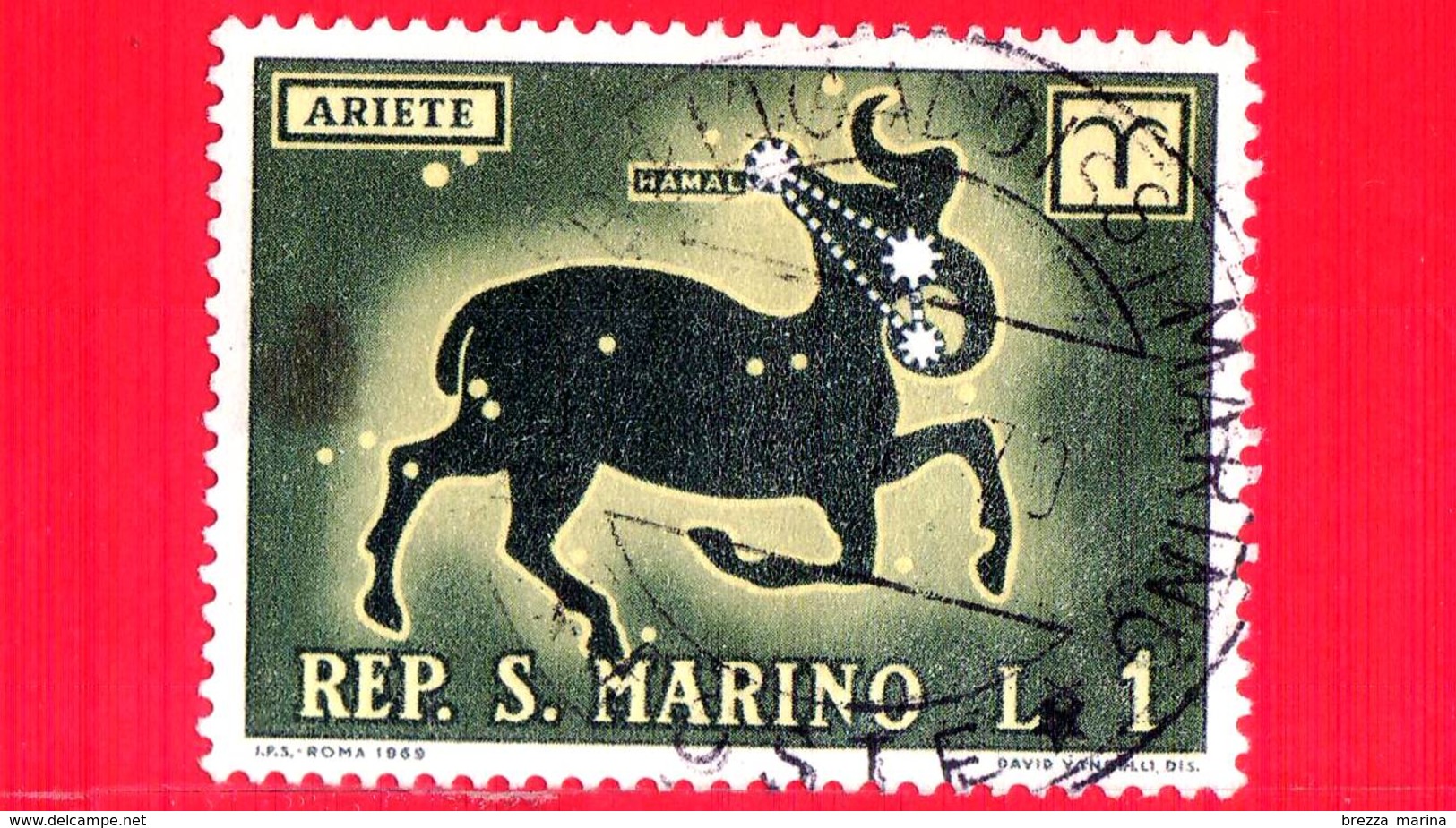 SAN MARINO - Usato - 1970 - Segni Zodiacali - 1 L. &bull; Ariete - Usados