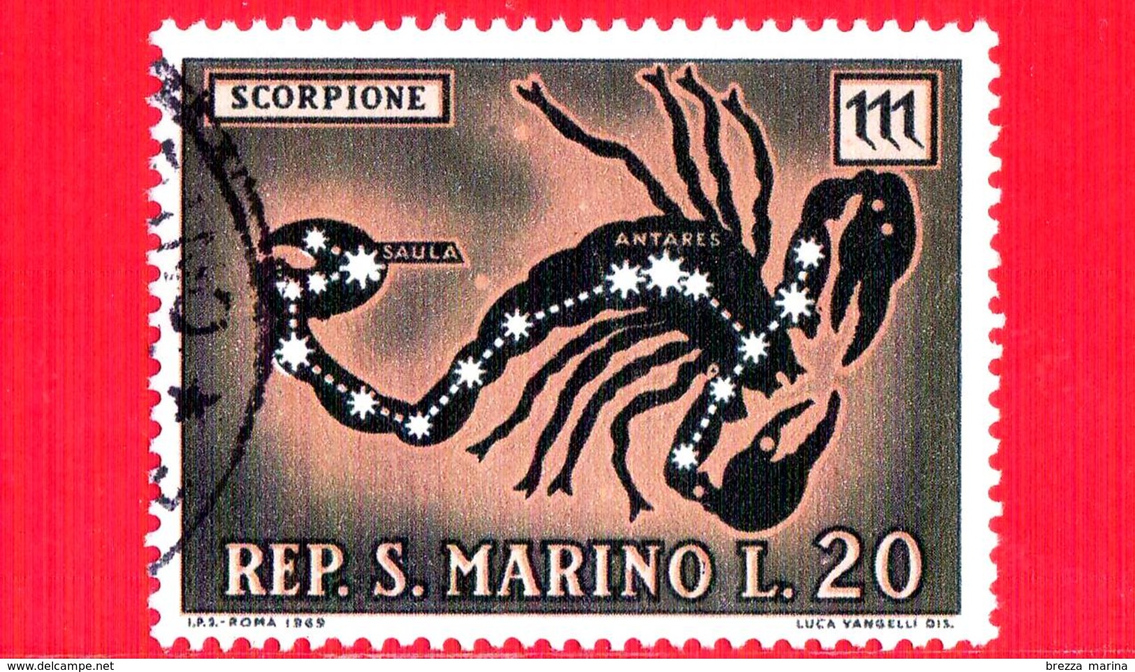 SAN MARINO - Usato - 1970 - Segni Zodiacali - 20 L. &bull; Scorpione - Used Stamps