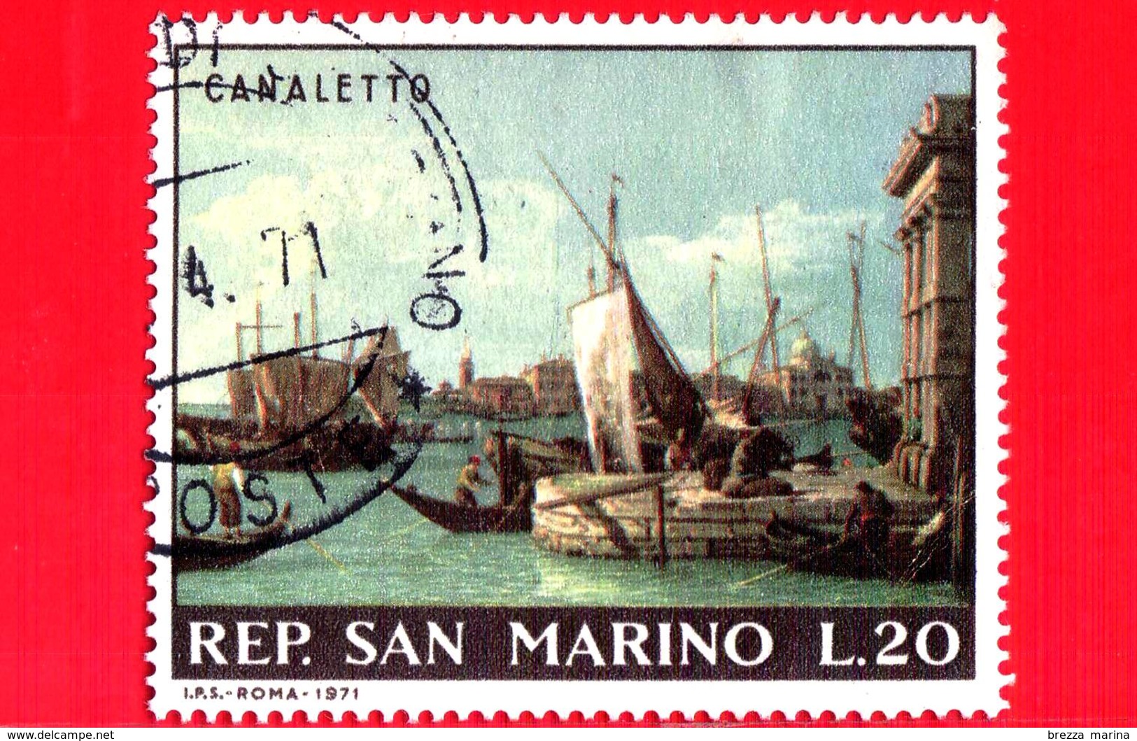 SAN MARINO - Usato - 1971 - Canaletto - 20 L. &bull; Punta Dogana, Opera Di Canaletto - Usados