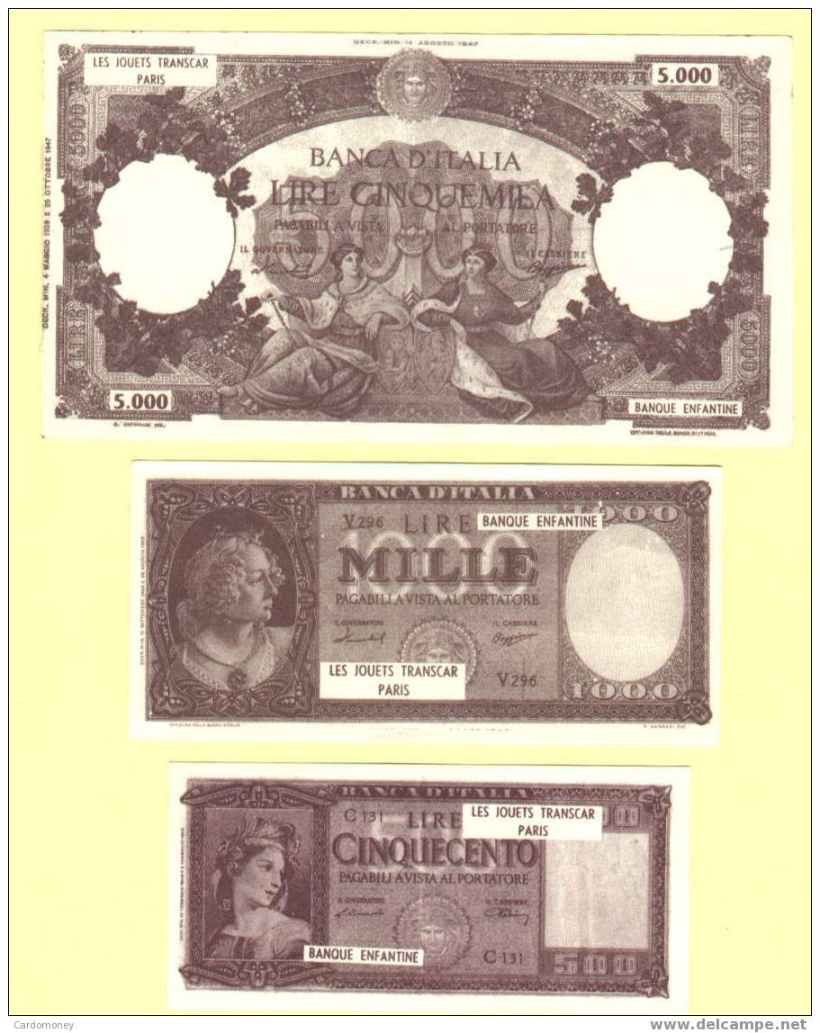 Série De 3 Billets Factices TRANSCAR Italy - Italia (N° 371) - [ 8] Fictifs & Specimens