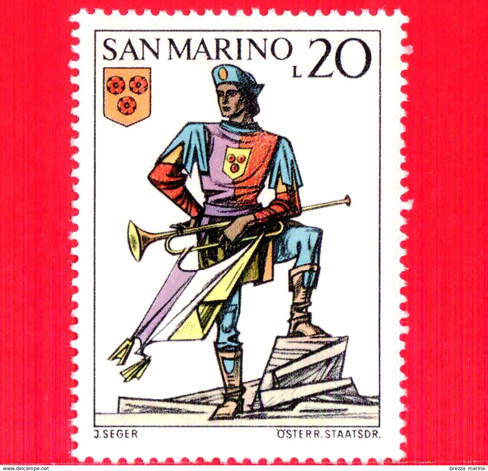 SAN MARINO - Usato - 1973 - Balestrieri - 20 L. &bull; Trombettiere E Stemma Fiorentino - Usados