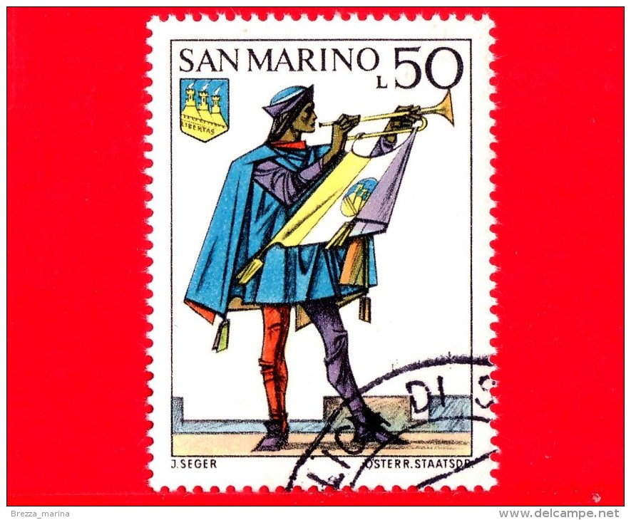 SAN MARINO - 1973 - Usato - Balestrieri - 50 L. • Trombettiere E Stemma Della Torre Guaita - Usados