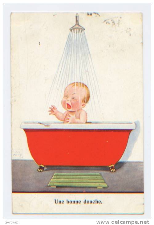 Une Bonne Douche. Enfant Pleurant Dans Une Baignoire Rouge. Carte Illustrée Par John Wills. N° 5067/3, Ed. WSSB - Wills, John