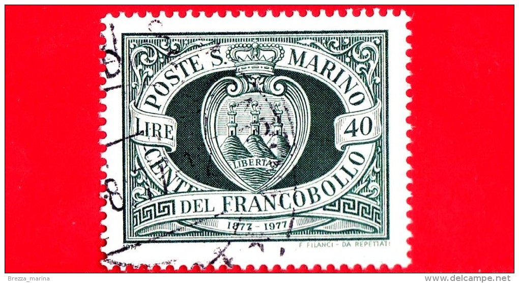 SAN MARINO - Usato - 1977 - Centenario Dei Primi Francobolli Di San Marino - Colli Di San Marino Entro Una Cornice Ovale - Used Stamps