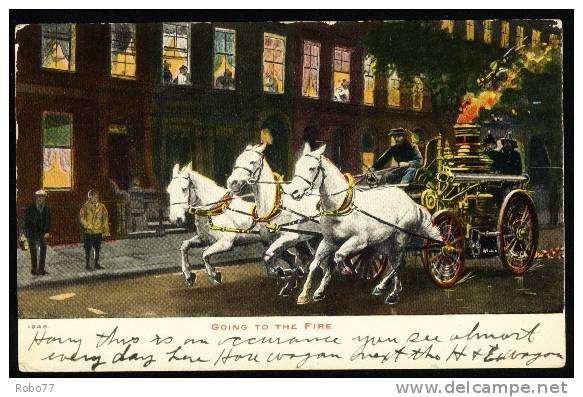 1908 USA Postcard. Firemen, Firefighters, Horses, Fire Truck. New York Jan.14.1908.  (T43002) - Feuerwehr