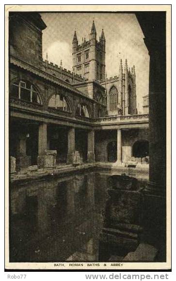 Postcard England, Great Britain, United Kingdom. 1936 Bath. Roman Bath &amp; Abbey. (T05007) - Bath