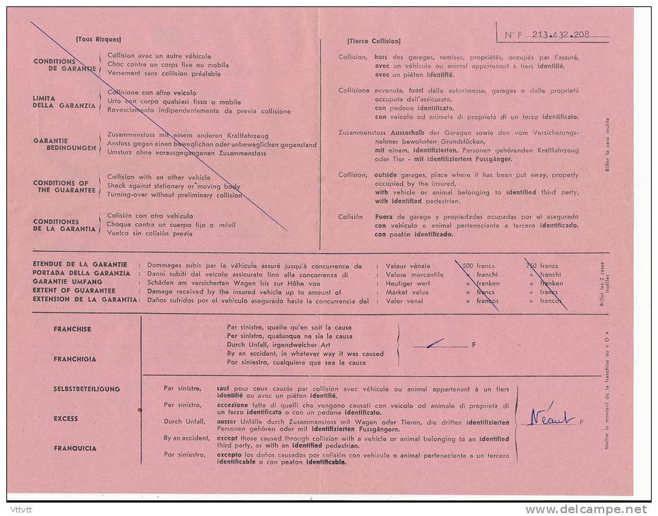 1965 : Assurance "l´Urbaine Et La Seine", Garantie Des Dommages Causés Aux Véhicules, Contrat, Tous Risques... - Bank & Insurance