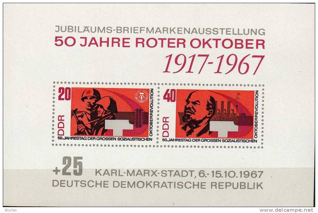 Rote Oktober Revolution 1967 DDR 1315/6B+ Block 26 ** 6€ Titelseite Der Zeitung Rote Fahne Bloc History Sheet Of Germany - Other & Unclassified