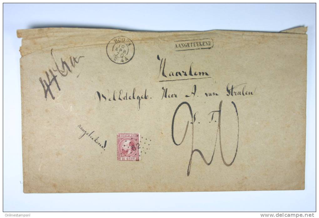 Netherlands : Registered Cover Hoorn-&gt;Haarlem NVPH Nr 8, Dot Cancel Nr 62, Wax Sealed - Marcophilie