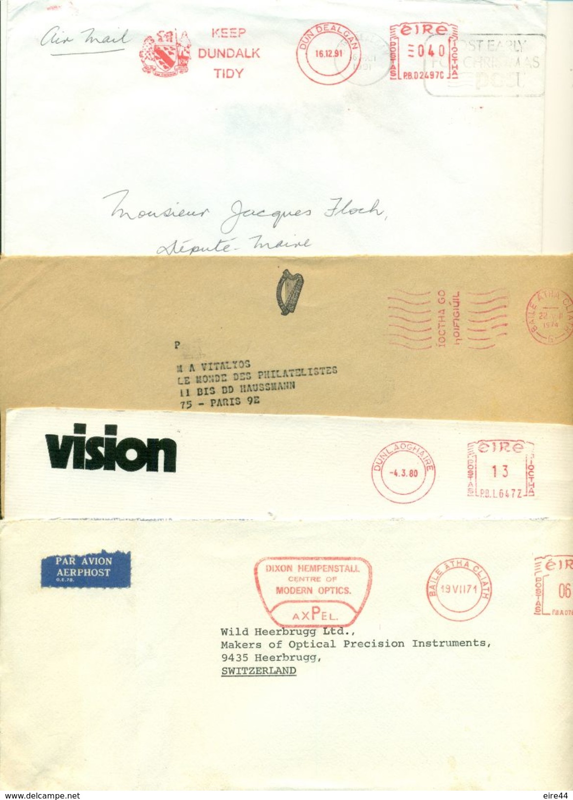 Ireland 10 Covers Mechanical Postmarks 1971 - 1994 Pitney Bowes - Lettres & Documents