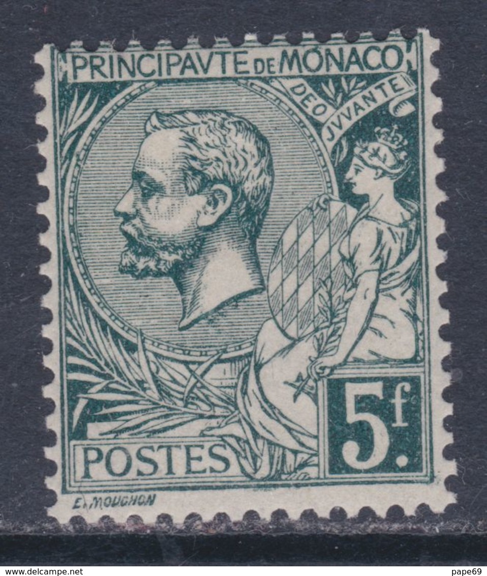 Monaco N° 47 XX  : Prince Albert 1er : 5 F. Vert-gris Foncé  Sans Charnière  TB - Ongebruikt