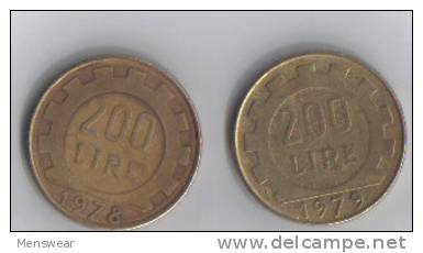 ITALY  REPUBLIC 2 COINS 200 LIRA  - 1978R - 1979R - - 200 Lire