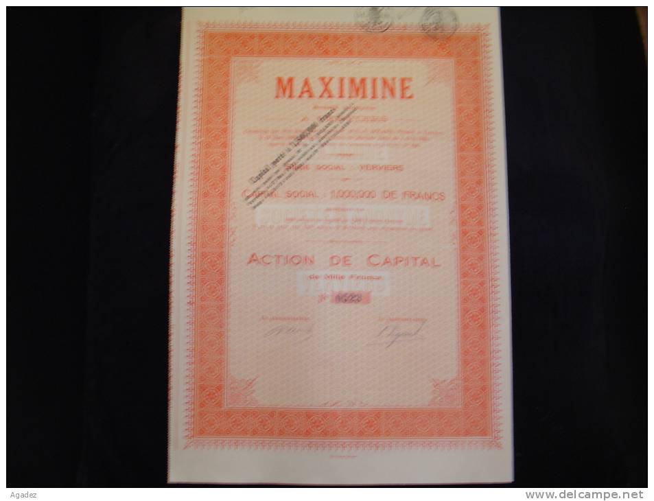 Action "Maximine"Verviers 1929  (charbon)  Très Bon état,avec Tous Les Coupons. - Mines