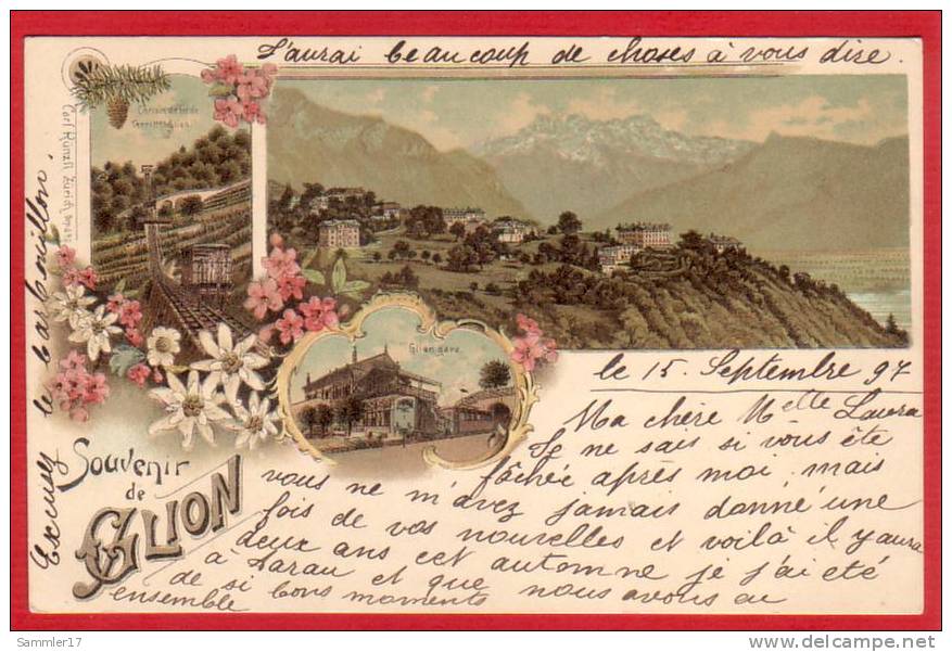 GLION LITHO GARE BAHNHOF CHEMIN DE FER TERRITTET-GLION 1897 - Autres & Non Classés