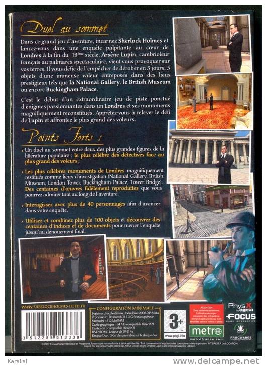 Jeu PC Sherlock Holmes Contre Arsène Lupin - PC-games