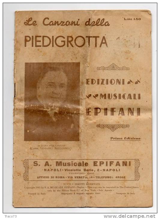 PIEDIGROTTA / Le Canzoni - Edizioni Musicali Epifani - Napoli 1941 - Música