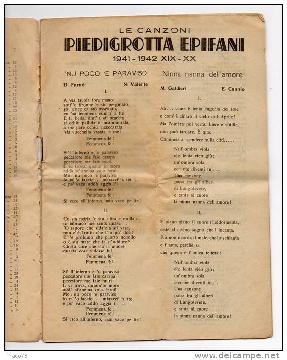 PIEDIGROTTA / Le Canzoni - Edizioni Musicali Epifani - Napoli 1941 - Música