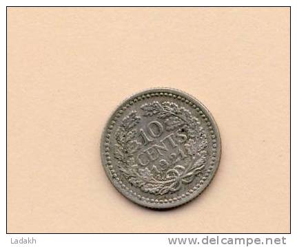 MONNAIE PAYS BAS 10ct   1921  Argent #  WILHELMINA - 10 Cent