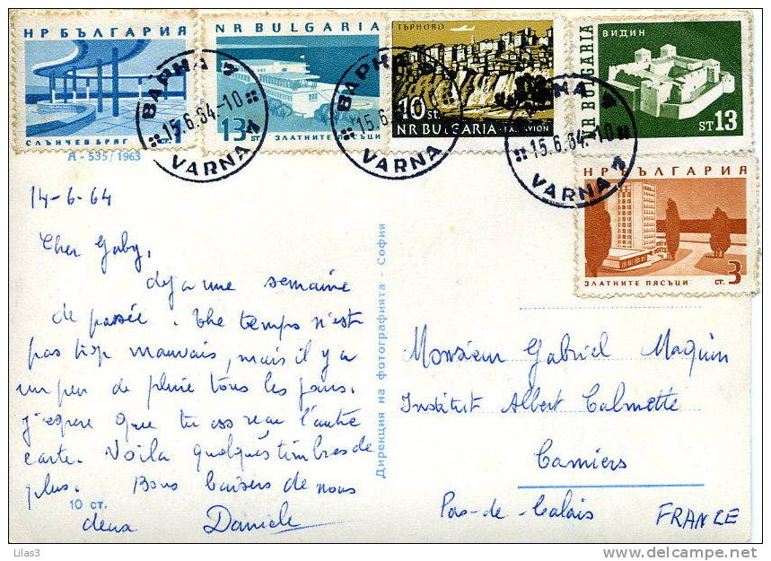 BULGARIE VARNA 15/06/64 POUR Camiers Sur Carte Postale Pont Chateau Maison Paysage - Lettres & Documents