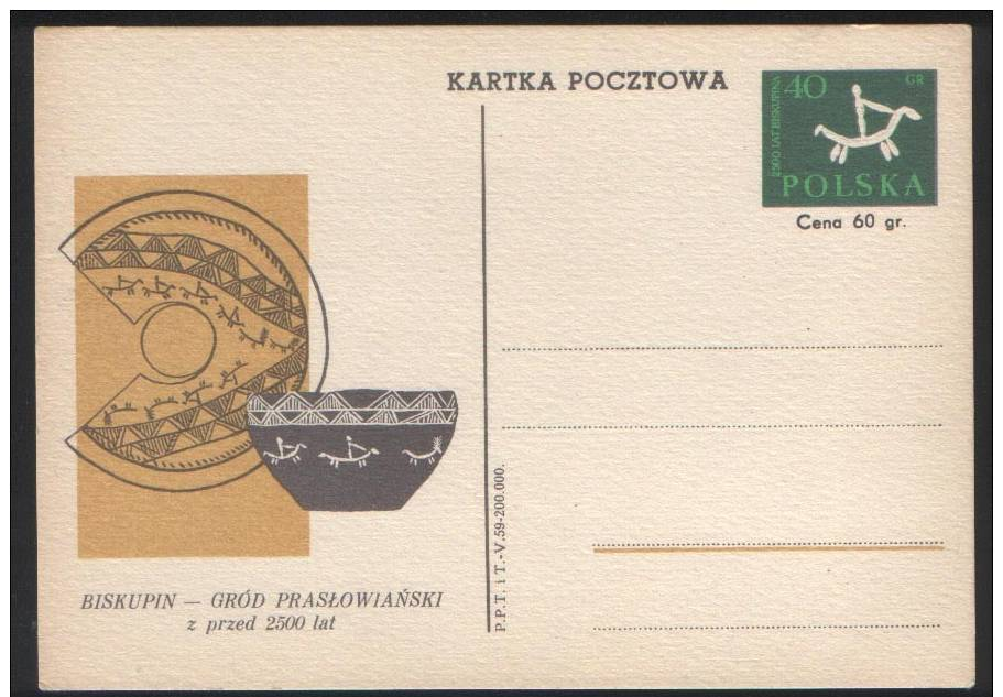 Poland Pologne, Archeology, Biskupin, Lausatian Culture, Horse. Cheval. Postal Stationery 1959. - Archaeology