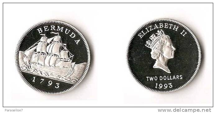 BERMUDES  2 DOLLARS 1993  ARGENT  SUPERBE  RARE ! - Bermudas