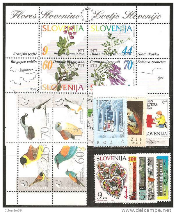 SLOVENIA   1994-95   Yvert 69-73; Bloc 1; 87; 107-10; 120-121; Bnf. 9 N° 13 V. + Bloc   MNH - Slovenia