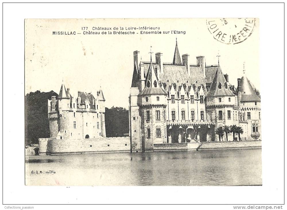 Cp, 44, Missilac, Château De La Brétesche, Ensemble Sur L'Etang, Voyagée 1924 - Missillac