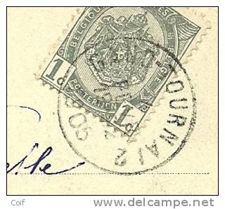 53 Op Kaart Met Treinstempel GAND-TOURNAI 2 + Naamstempel (griffe D'origine) HERSEAUX - Ambulantes