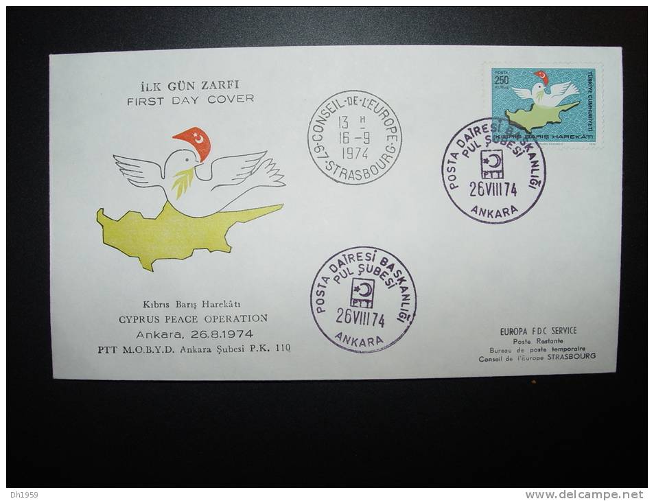 COLOMBE OISEAUX BIRD VOGEL TURQUIE  ANKARA CONSEIL DE L´ EUROPE EUROPA PARLAMENT  FDC - Cartas & Documentos