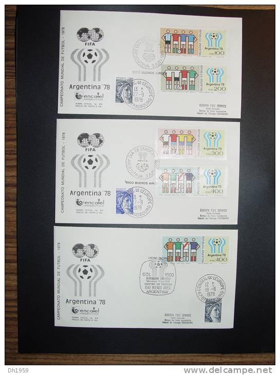 3x FIFA ARGENTINE MUNDIAL DE FUTEBALL COUPE DU MONDE FOOT BALL FUSSBALL  CONSEIL DE L´ EUROPE EUROPA PARLAMENT  FDC - 1978 – Argentina