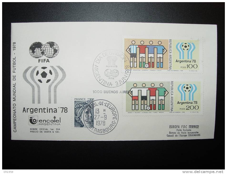 3x FIFA ARGENTINE MUNDIAL DE FUTEBALL COUPE DU MONDE FOOT BALL FUSSBALL  CONSEIL DE L´ EUROPE EUROPA PARLAMENT  FDC - 1978 – Argentine