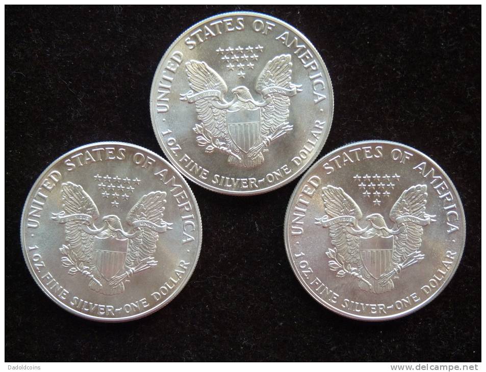 Estados Unidos United States  3x 1 Dollar 1 Oz Troy Silver Plata Argent 0,999 Liberty 1988-87-86 Uncirculated - 1979-1999: Anthony