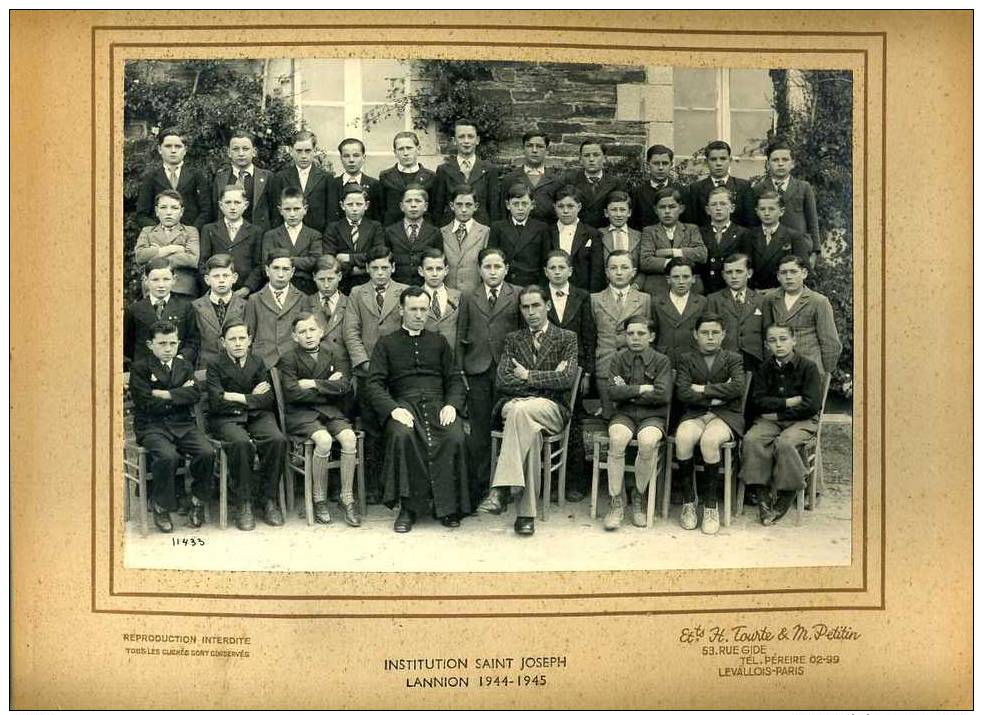 Institution Saint Joseph Lannion 1944-1945 Photos De Classes Et Photo Des Professeurs - Non Classés