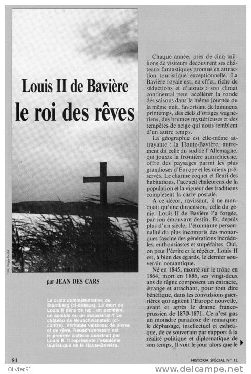 Article :  LOUIS II DE BAVIERE LE ROI DES RÊVES   Jean Des CARS - Biographie